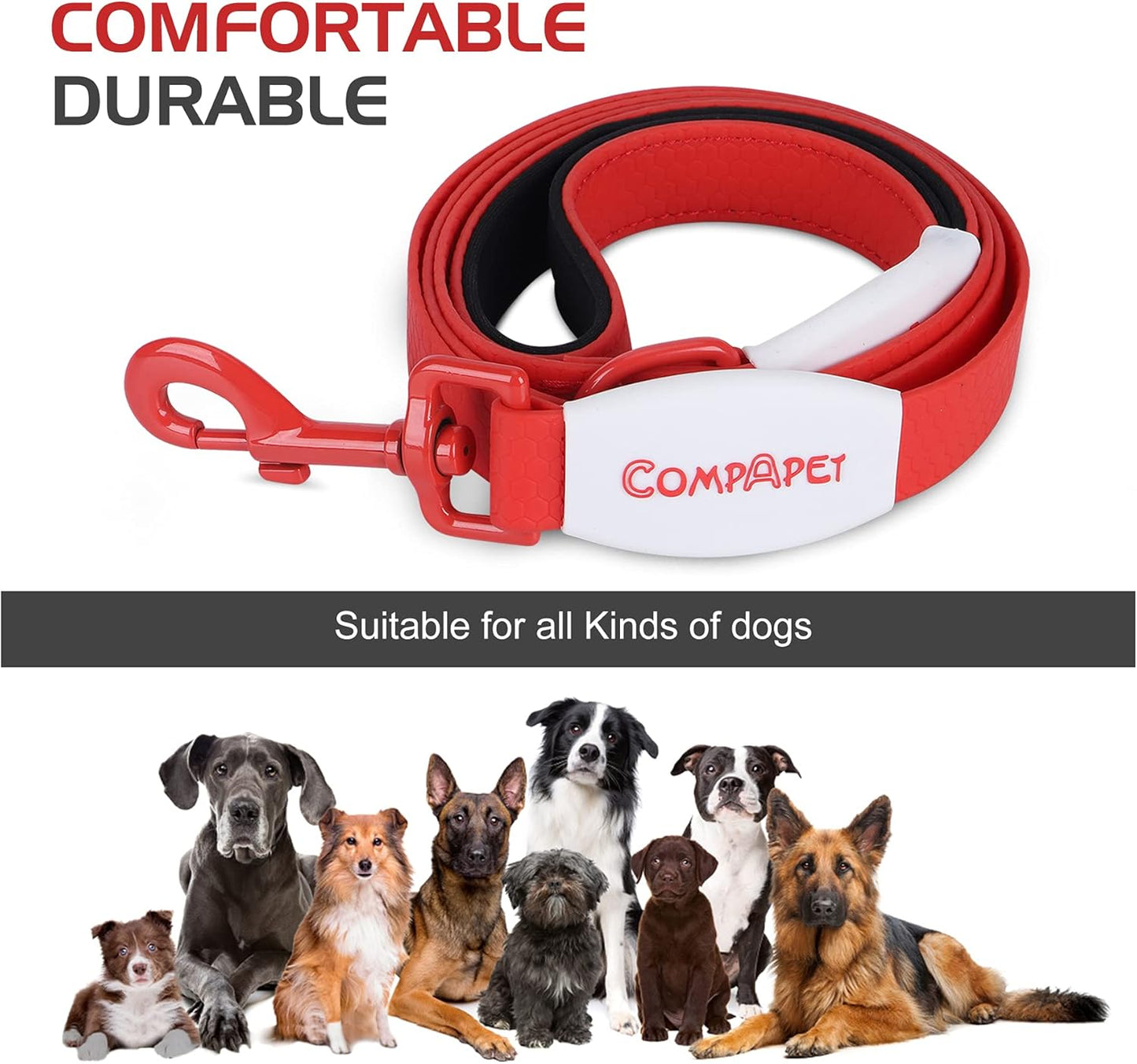 5Ft Waterproof Dog Leash Durable PVC Rope, Dog Lead Leash for Large,Medium,Small Dogs, Dog Leash for Walking, Running (Red)