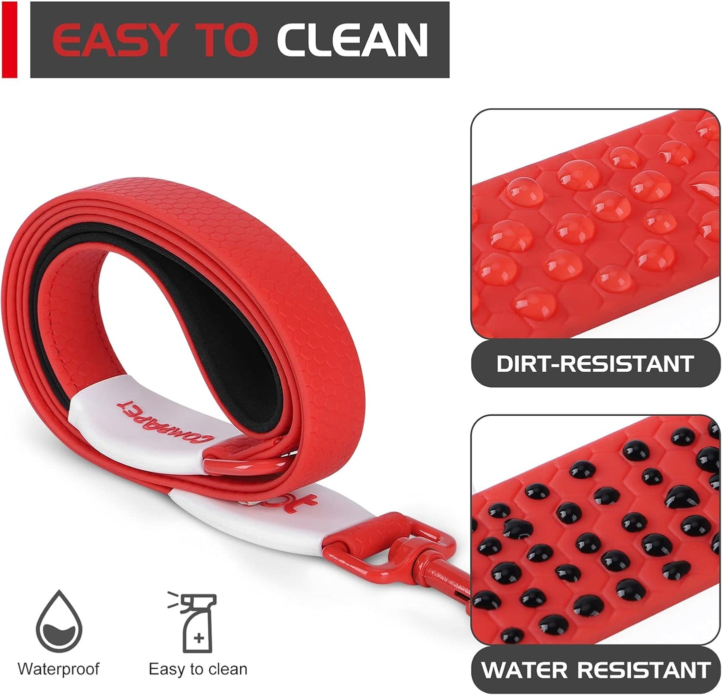 5Ft Waterproof Dog Leash Durable PVC Rope, Dog Lead Leash for Large,Medium,Small Dogs, Dog Leash for Walking, Running (Red)