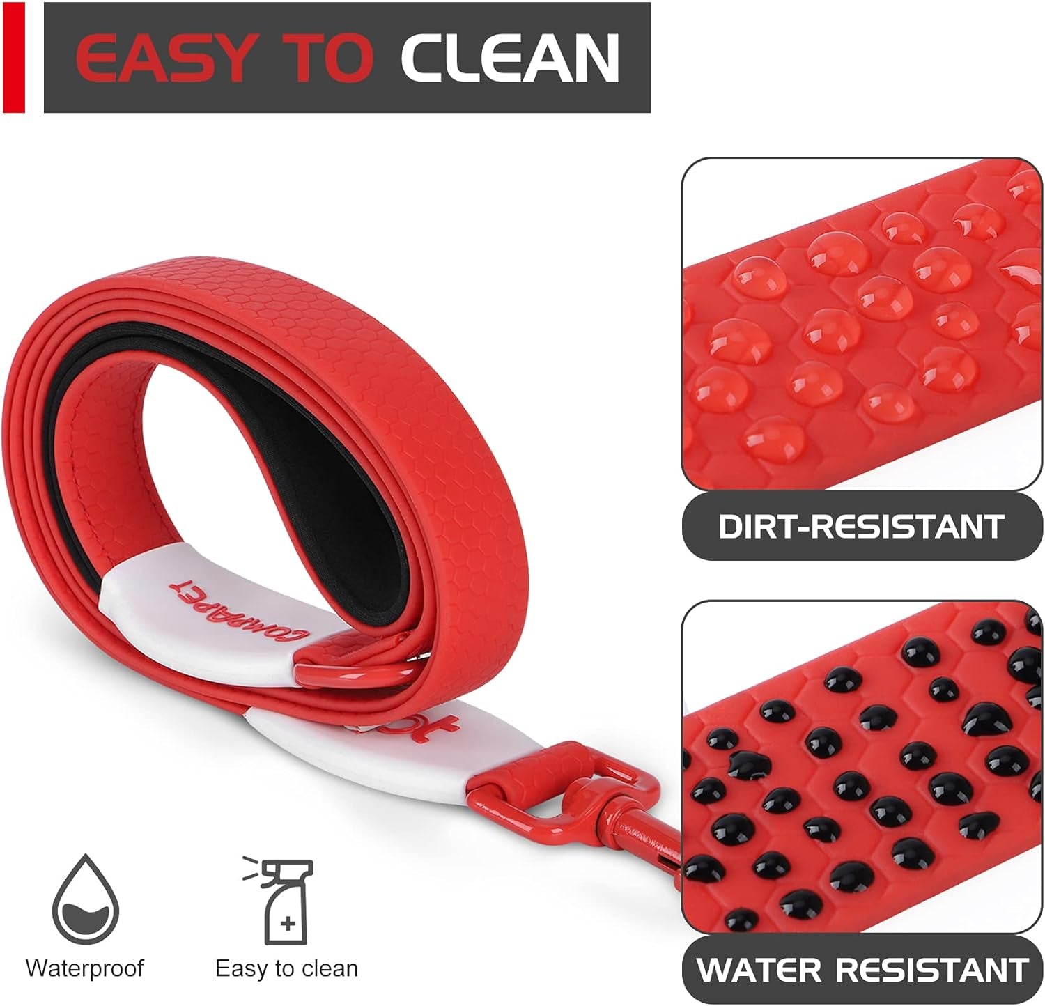 5Ft Waterproof Dog Leash Durable PVC Rope, Dog Lead Leash for Large,Medium,Small Dogs, Dog Leash for Walking, Running (Red)